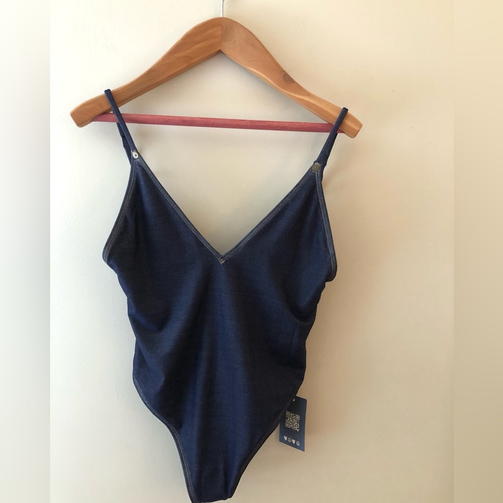 American Eagle Outfitters Denim  V‑Neck One Piece Cheeky Bathing Suit